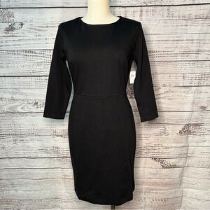 Old Navy SMALL Sheath Dress Ponte Knit 3/4 Sleeve Solid Black LBD NEW